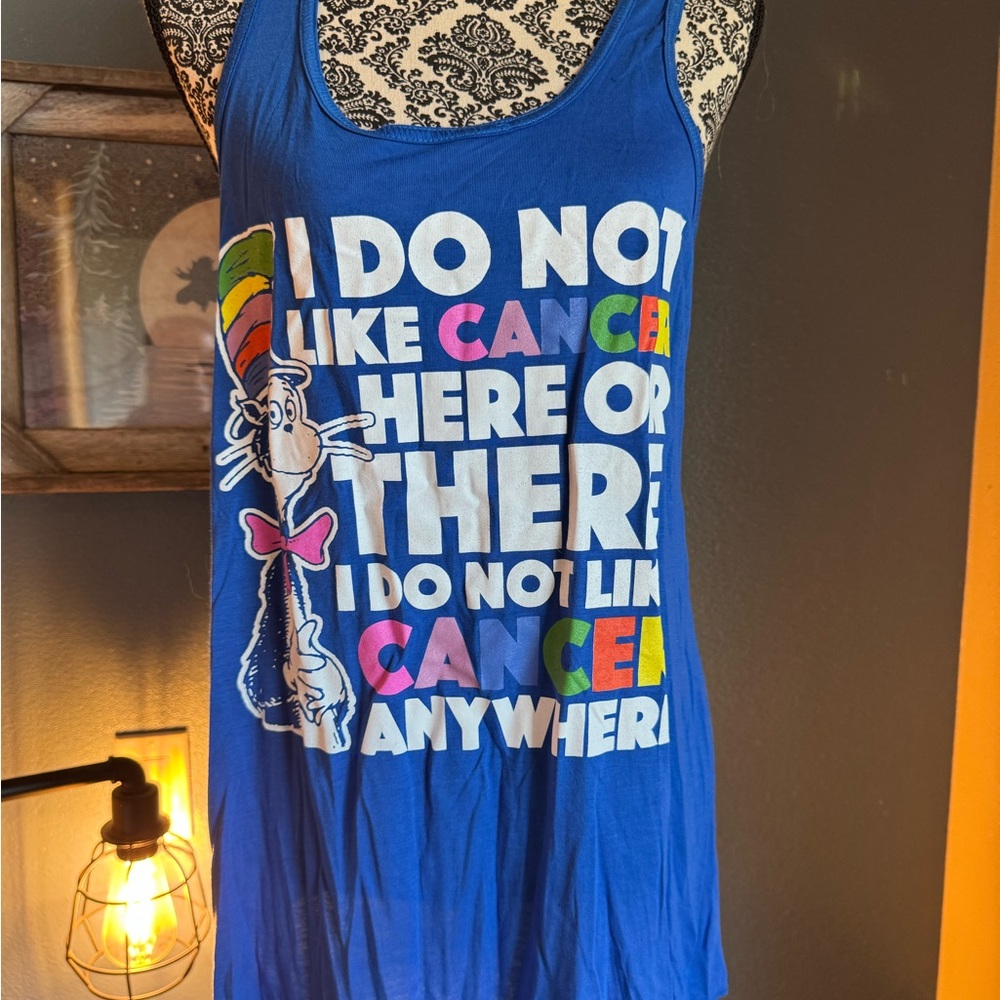 Cat in the Hat Cancer Blue Graphic Tank Top